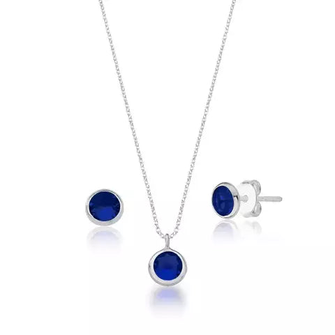 Conjunto de Prata Ponto de Luz Azul Escuro