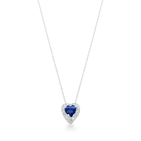 Gargantilha de Prata Coração Cravejado Azul