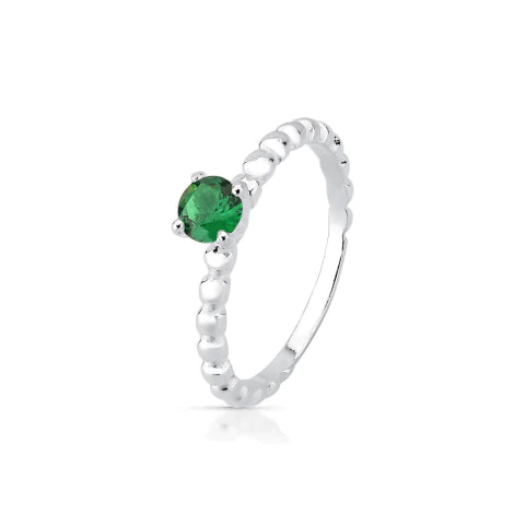 Anel de Prata Solitário Reforçado com Pedra Verde
