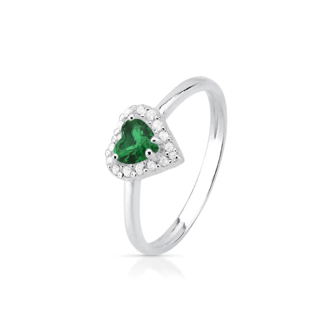 Anel Coração Verde Cravejado de Prata