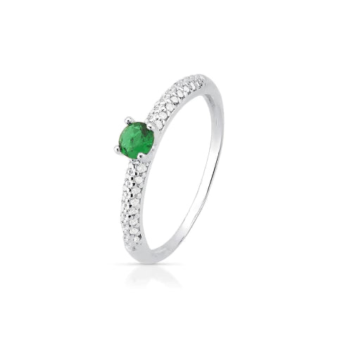 Anel de Prata Solitário Cravejado Verde