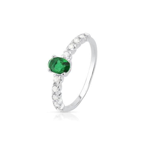 Anel Oval Verde Cravejado de Prata