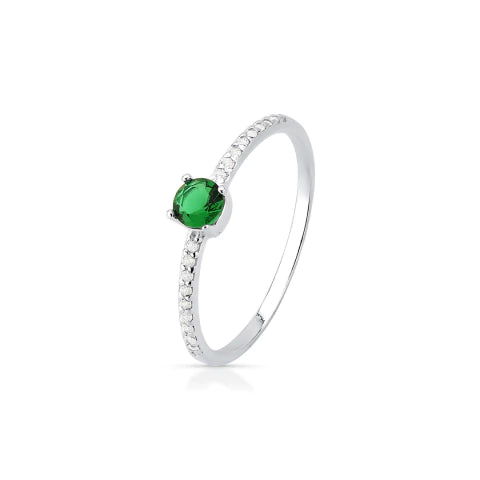 Anel Solitário Cravejado Verde de Prata
