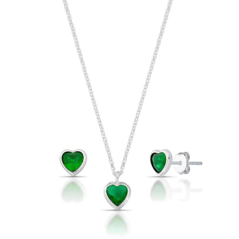 Conjunto de Prata Coração Verde