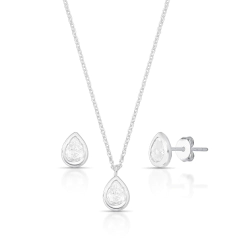 Conjunto de Prata Ponto de Luz Gota Cristal