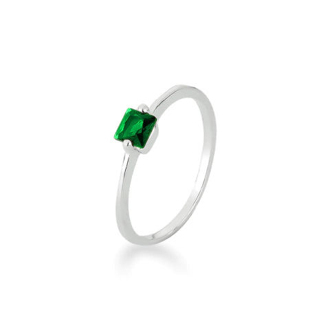 Anel de Prata Solitário Quadrado Verde