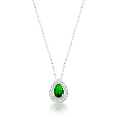Gargantilha de Prata Ponto de Luz Gota Cravejada Verde