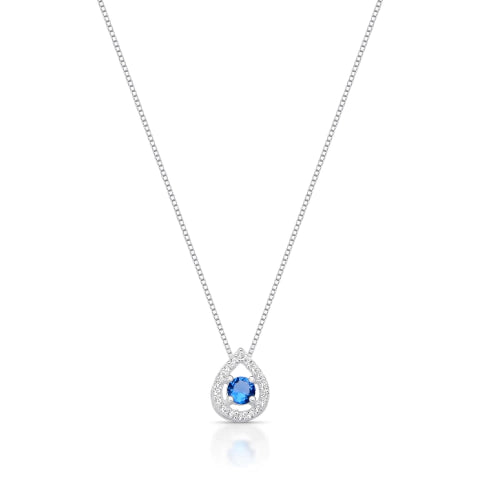 Gargantilha Gota Cravejado Ponto de Luz Azul de Prata