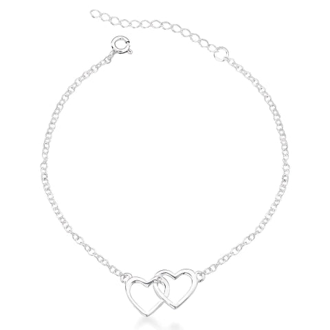 Pulseira de Prata Dois Corações