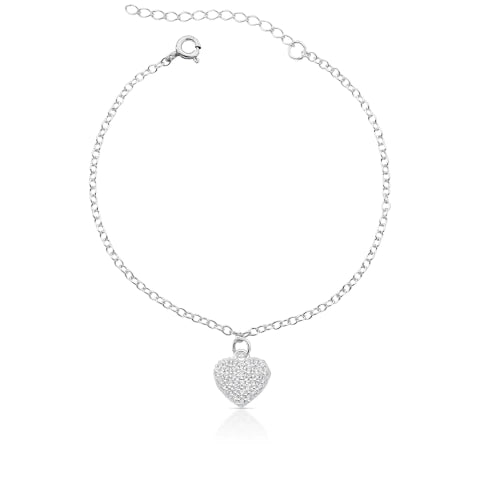 Pulseira de Prata Coração Cravejado Cristal