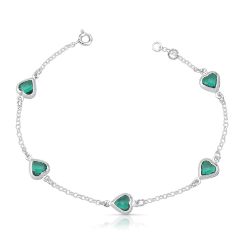 Pulseira 5 Corações Embutidos Verde Mista