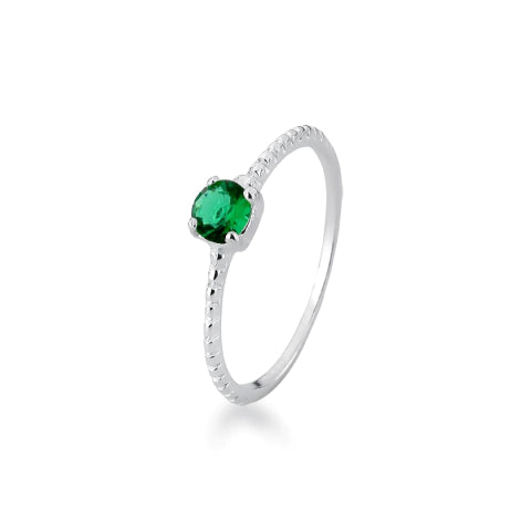 Anel de Prata Solitário Verde com Bolas