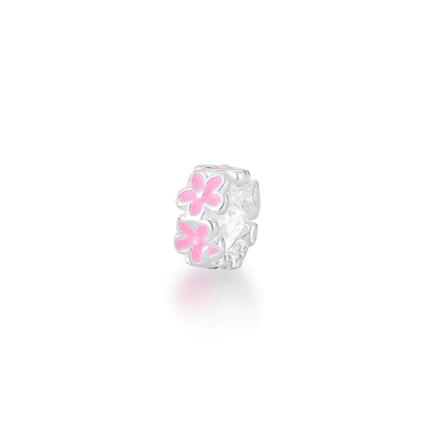 Berloque de Prata Coroa de Flores Rosa