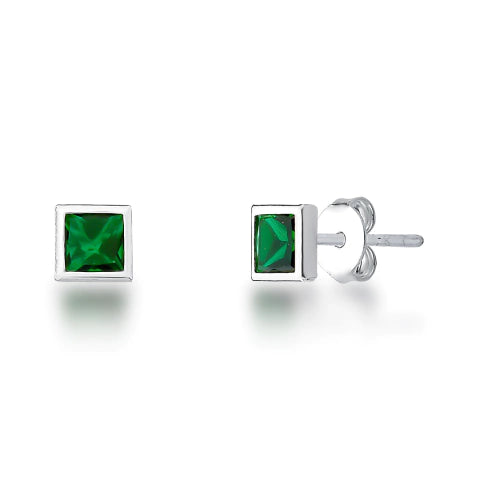 Brinco de Prata Quadrado 6mm Verde