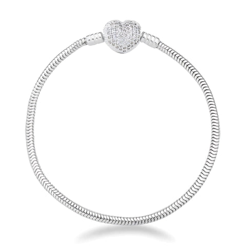Pulseira de Prata Life Coração Cravejado 2,4mm Maleável