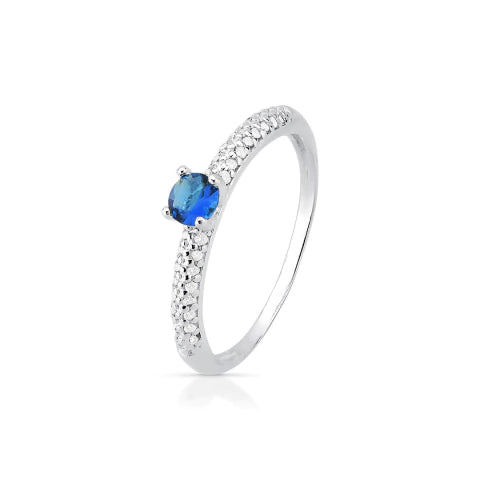 Anel de Prata Solitário Cravejado Azul