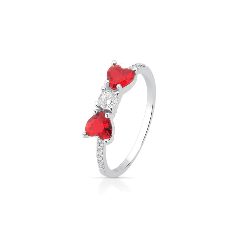 Anel de Prata Solitário Cristal com Laço Cravejado Vermelho