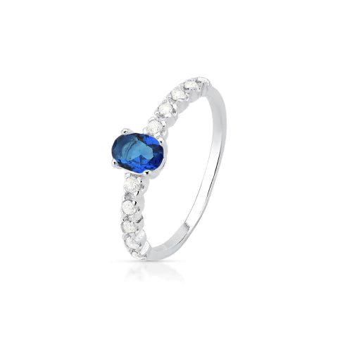 Anel Oval Azul Cravejado de Prata