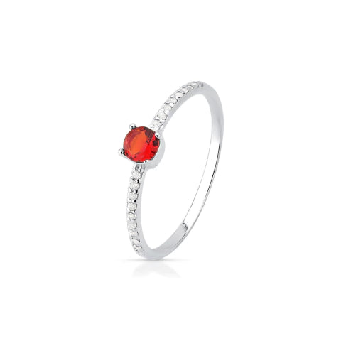 Anel Solitário Cravejado Vermelho de Prata