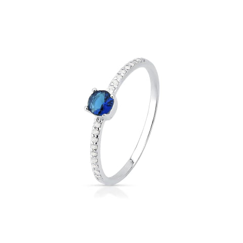 Anel Solitário Cravejado Azul de Prata