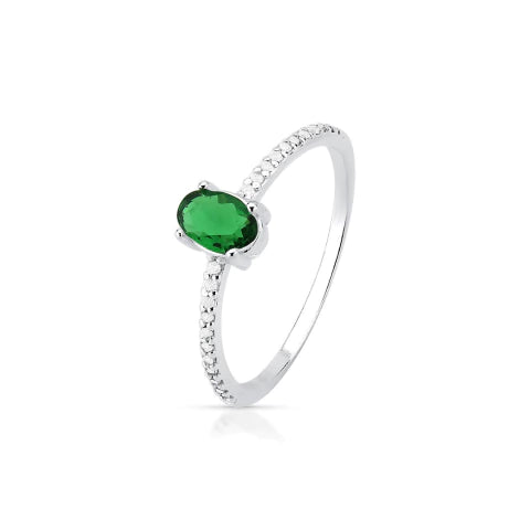 Anel de Prata Oval Verde Cravejado