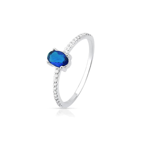 Anel de Prata Oval Azul Cravejado