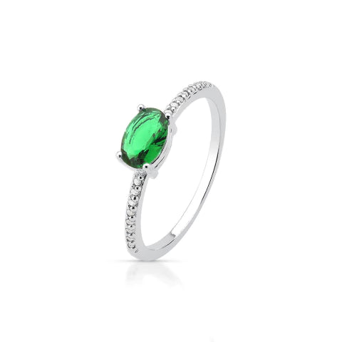 Anel Oval Largo Verde Cravejado de Prata