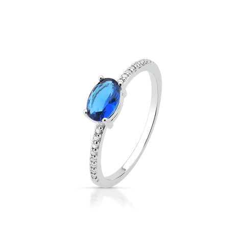 Anel Oval Largo Azul Cravejado de Prata