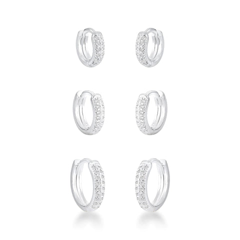 Brinco de Argola de Prata 2 Fileiras Cravejadas