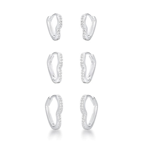 Brinco de Argola de Prata Coração Cravejado