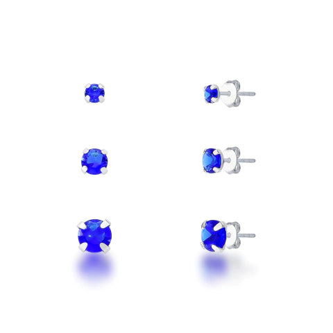Trio de Brinco Ponto de Luz Azul de Prata