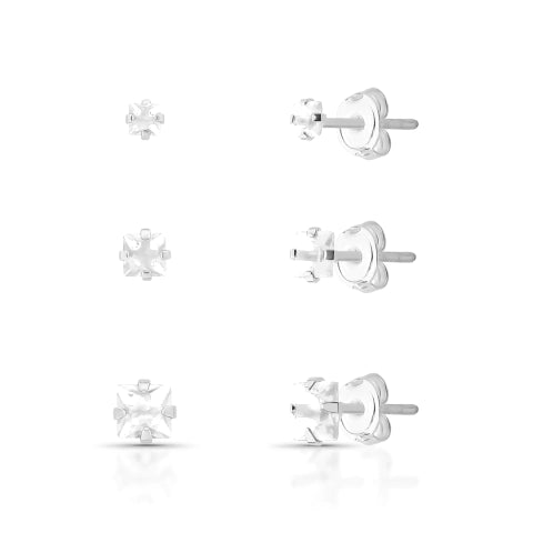 Trio Ponto de Luz de Prata Quadrado Cristal