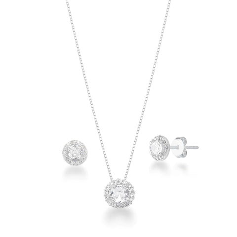 Conjunto de Prata Circulo Cravejado Cristal