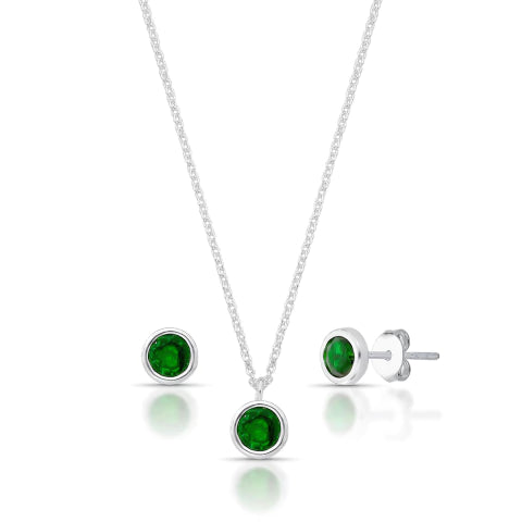 Conjunto de Prata Ponto de Luz Verde