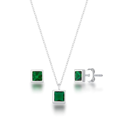 Conjunto de Prata Quadrado 6mm Verde