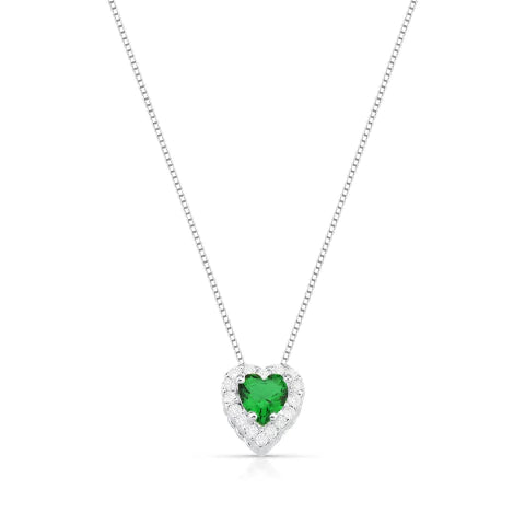 Gargantilha de Prata Coração 8mm Verde Cravejado