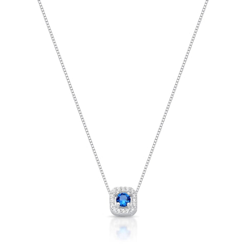 Gargantilha de Prata Quadrado Cravejado Ponto de Luz Azul
