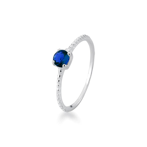 Anel de Prata Solitário Azul com Bolas