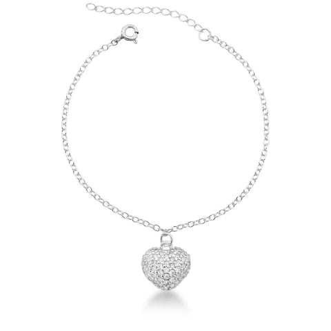 Pulseira Coração Cravejado de Prata