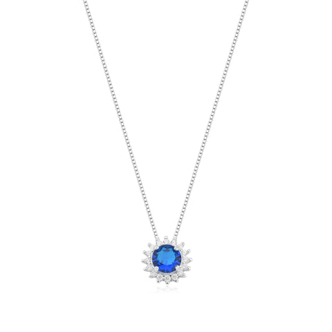 Colar de Prata Ponto de Luz Redondo Azul Cravejado