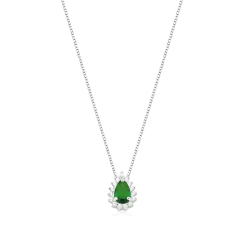 Colar de Prata Ponto de Luz Gota Verde Cravejado