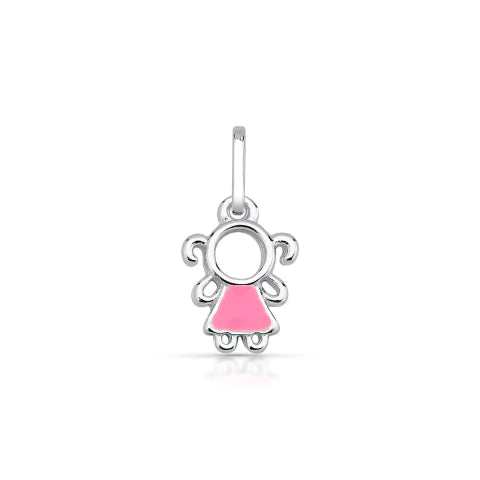 Pingente de Prata Menina Resina Rosa