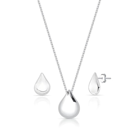 Conjunto de Prata Gota Abaulado Liso